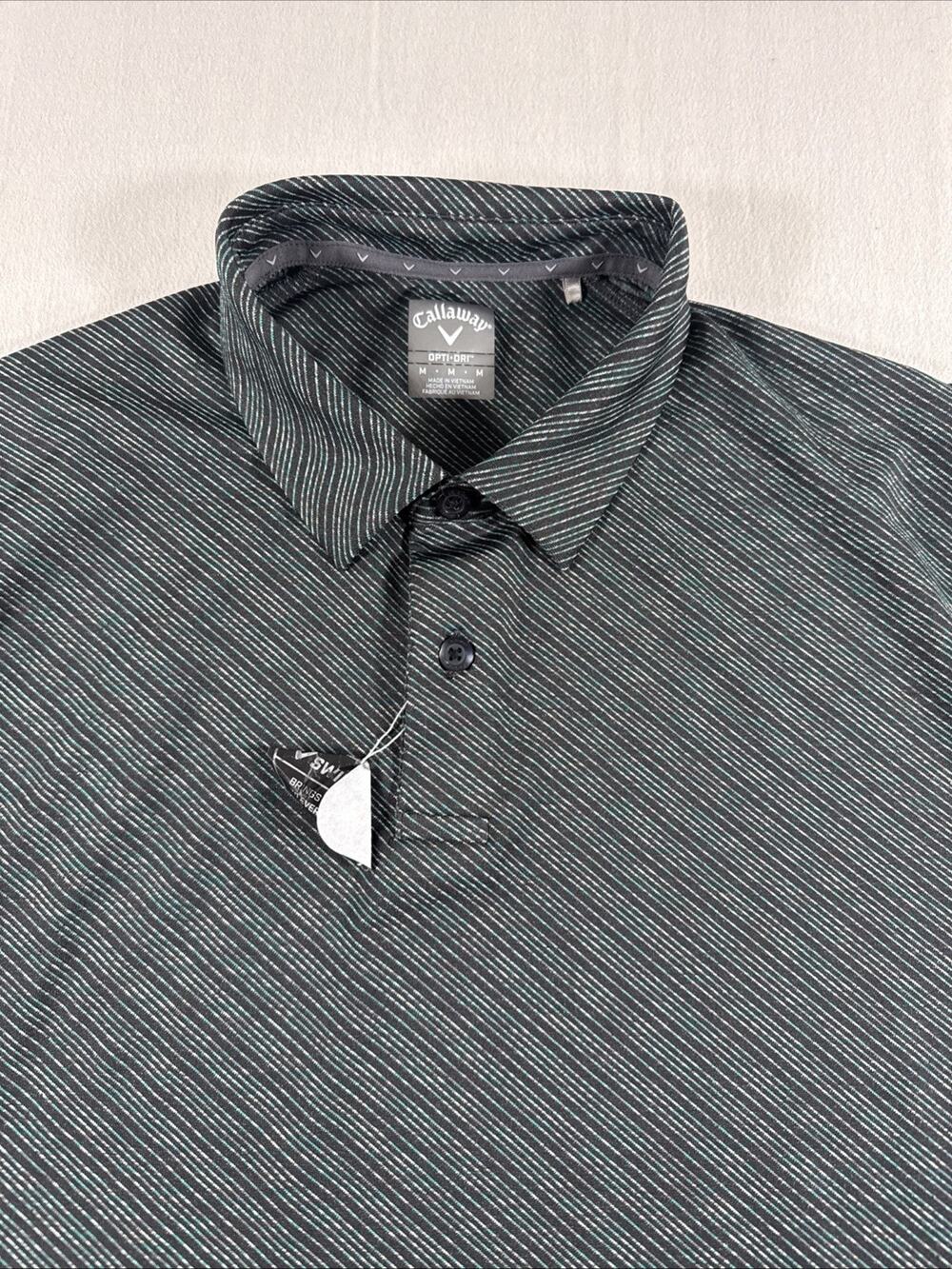 NWT Callaway Opti Dry Swing tech Polo Medium Black Multicolor Striped Green